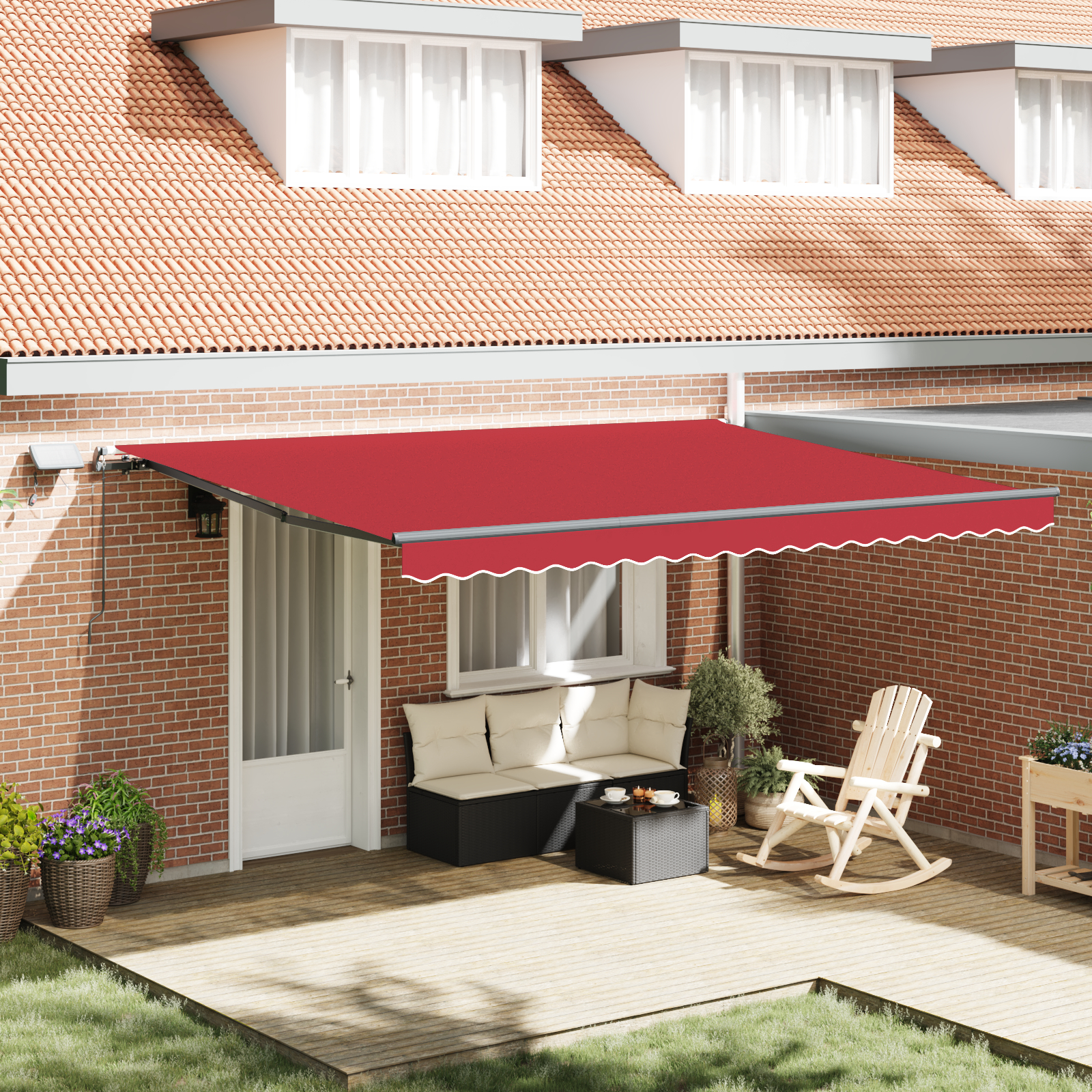 vidaXL ročna retraktibilna tenda z LED rdeča 450x300 cm, vidaXL tenda za zamenjavo tkanine za okvir 4.5x3 m rdeča