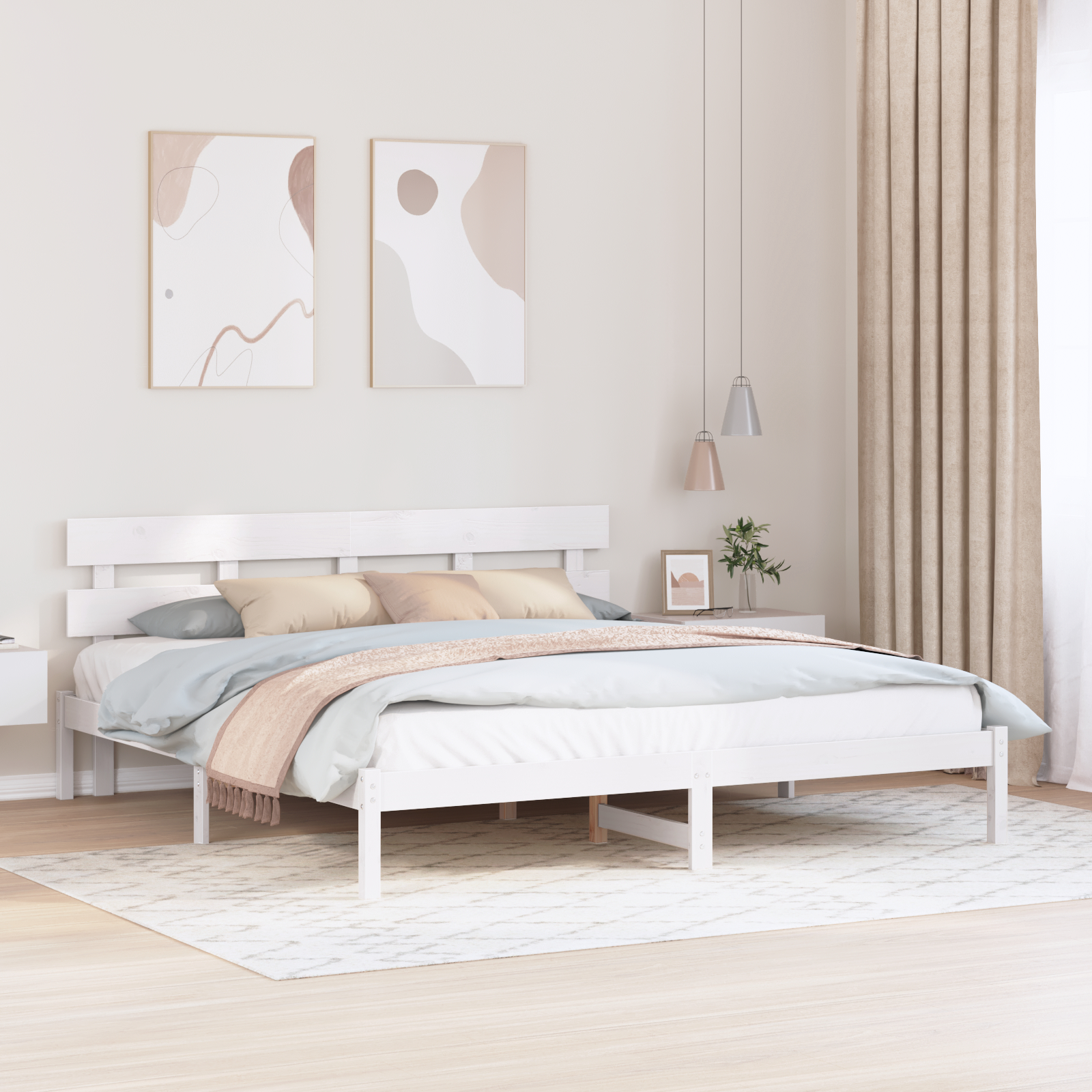 vidaXL Cadru de pat alb din lemn de pin Alb Lemn masiv de pin 180 x 200 cm