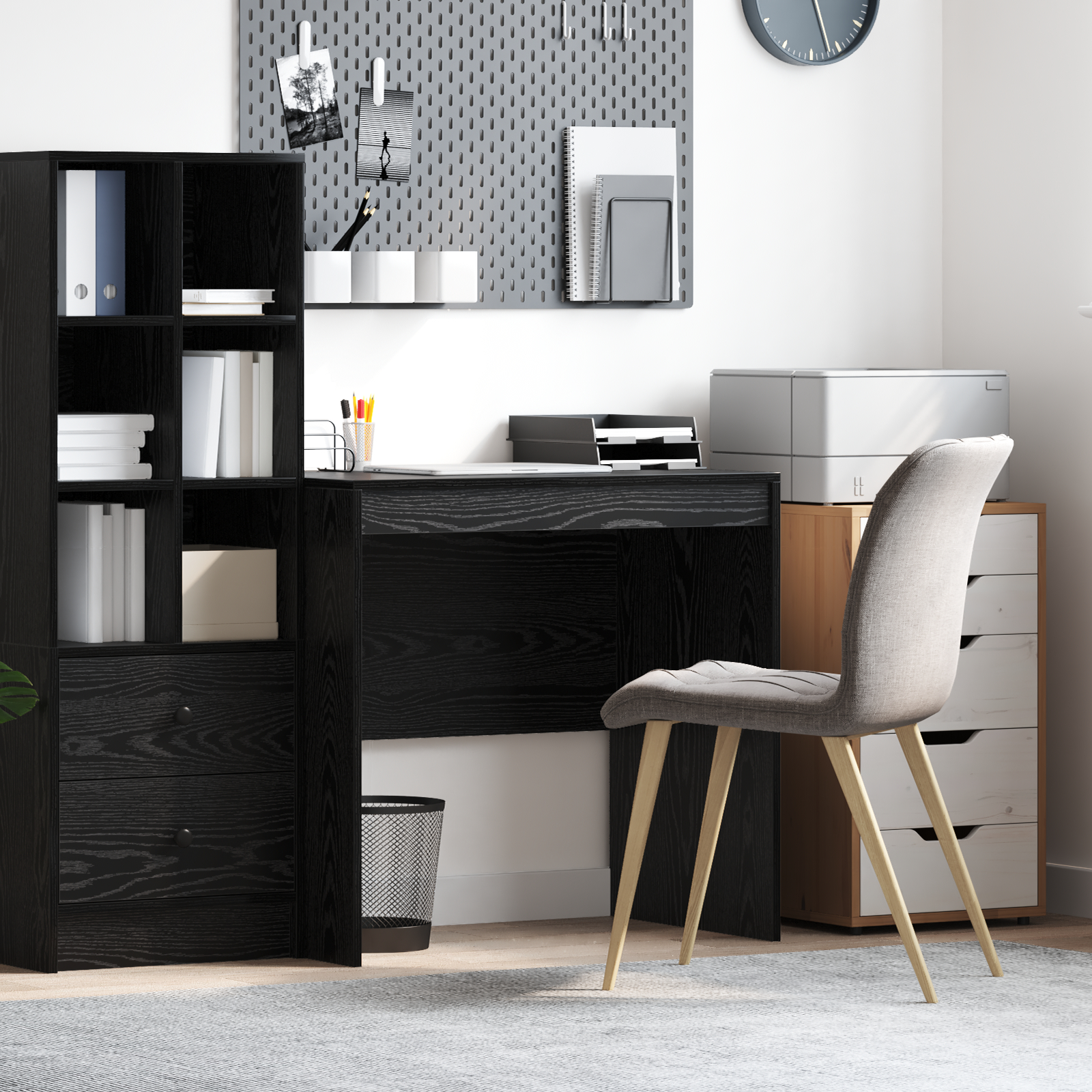 Skrivebord Sort Egetræ 80x50x76 cm Konstrueret træ