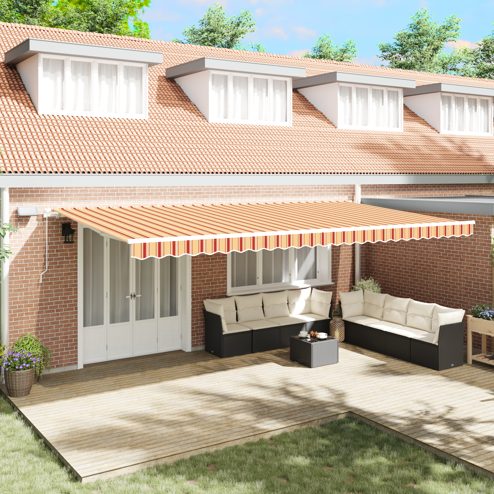 vidaXL Manuelle einziehbare Markise mit LED Gelb und Orange 600x300 cm