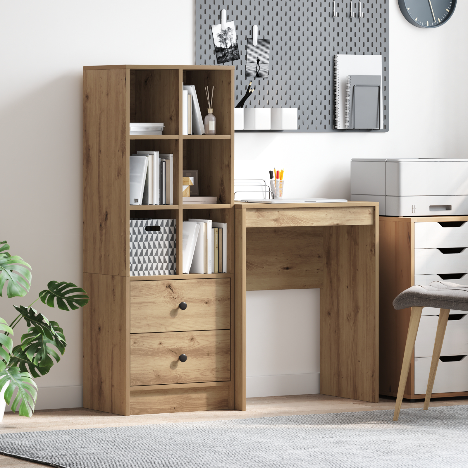Schreibtisch mit Stauraum Artisan Eiche Holzwerkstoff