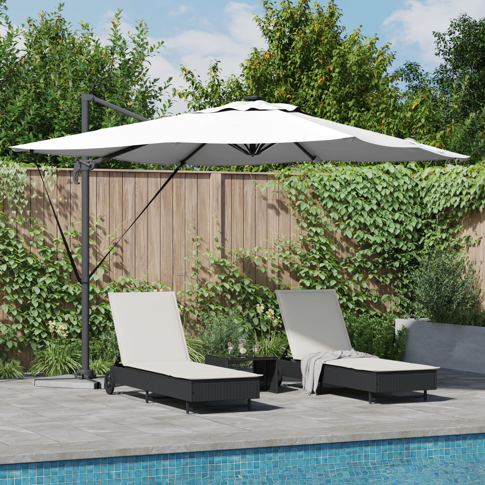 vidaXL Kantilevrni Roma dežnik z LED lučmi Pesek 286x285x270 cm Aluminij