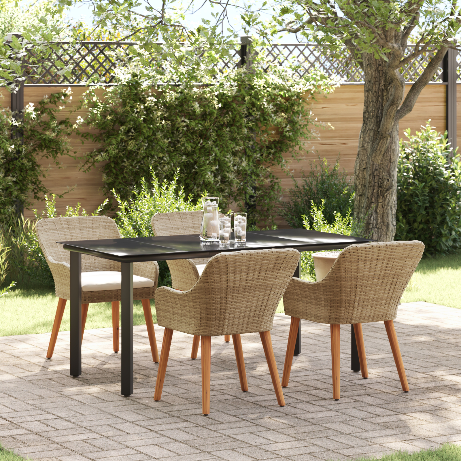 5 Piece Garden Dining Set Beige Poly Rattan