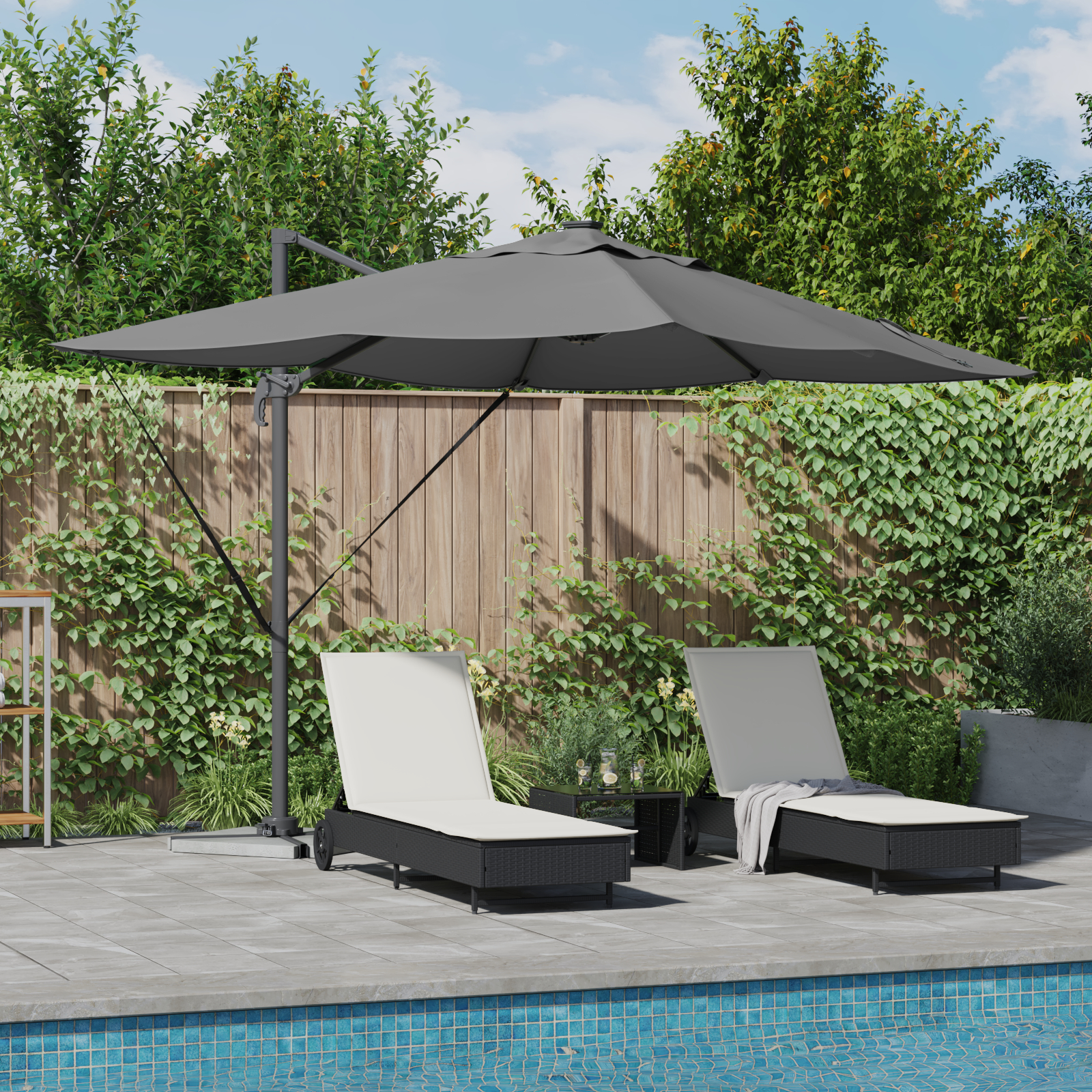 vidaXL Cantilever Roma senčilo z LED antracit 352x251x265 cm aluminij