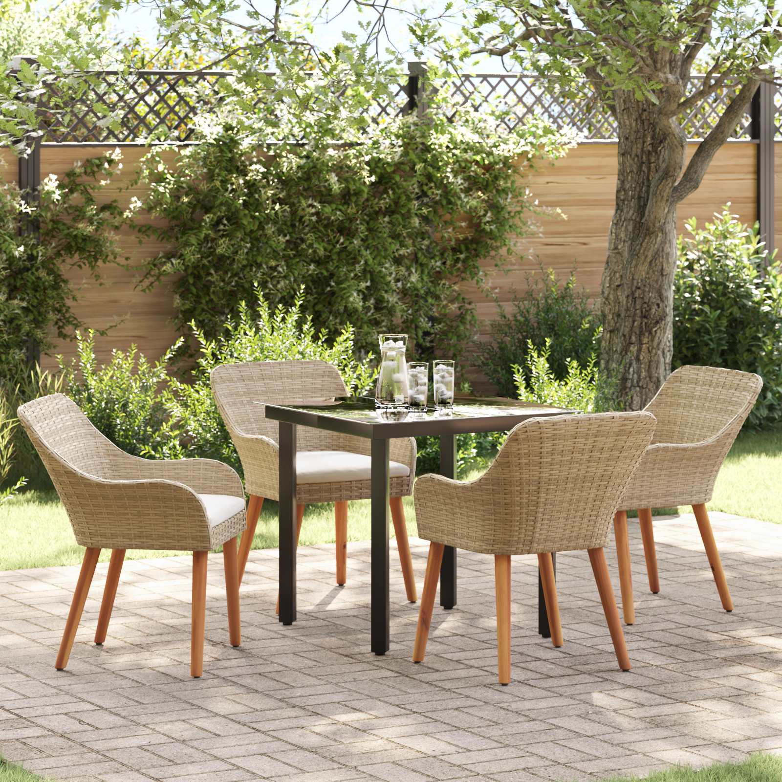 5 Piece Garden Dining Set Beige Poly Rattan