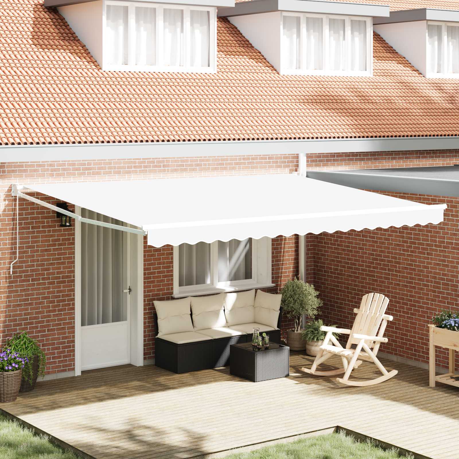 Manualna retraktibilna tenda vidaXL Bela 450x300 cm, Že obstoječa tenda vidaXL za okvir 4,5x3 m Bela