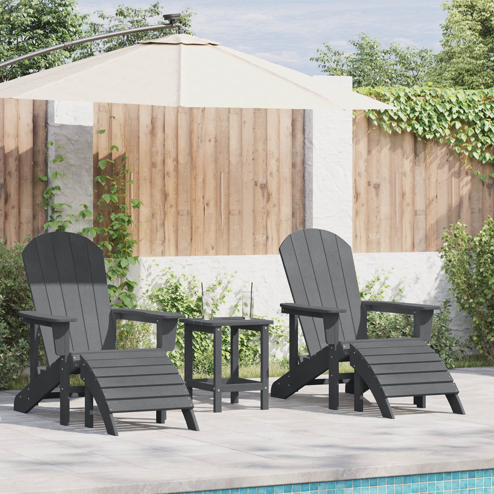 vidaXL 3-teiliges Garten-Lounge-Set Hellgrau HDPE,  Adirondack-Stuhl mit Fußstütze Hellgrau HDPE,  Adirondack-Beistellti...