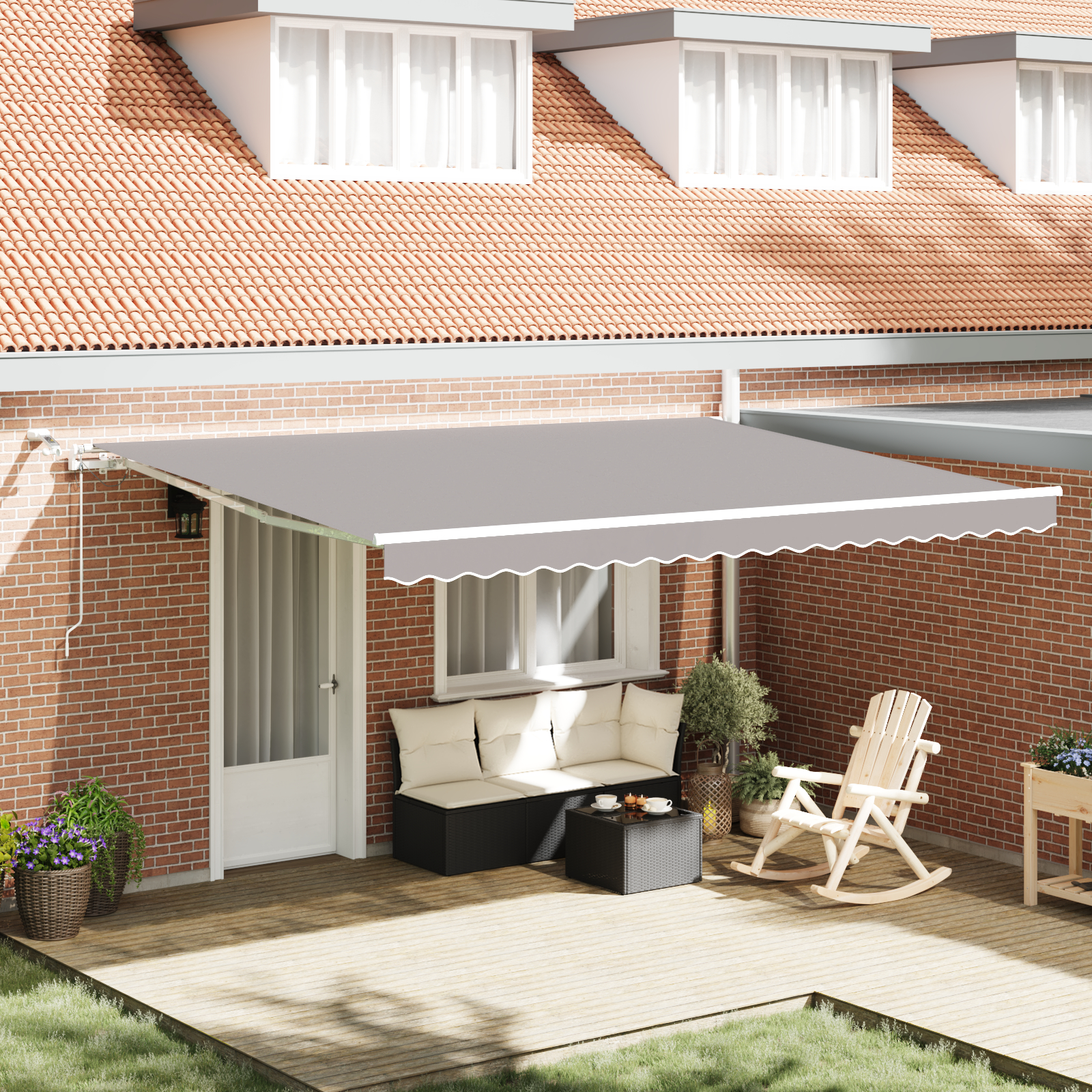 vidaXL Avtomatska retraktibilna tenda z LED svetlo sivo 450x300 cm, vidaXL Tenda zamenjava tkanine za okvir 4,5x3 m svetlo siva