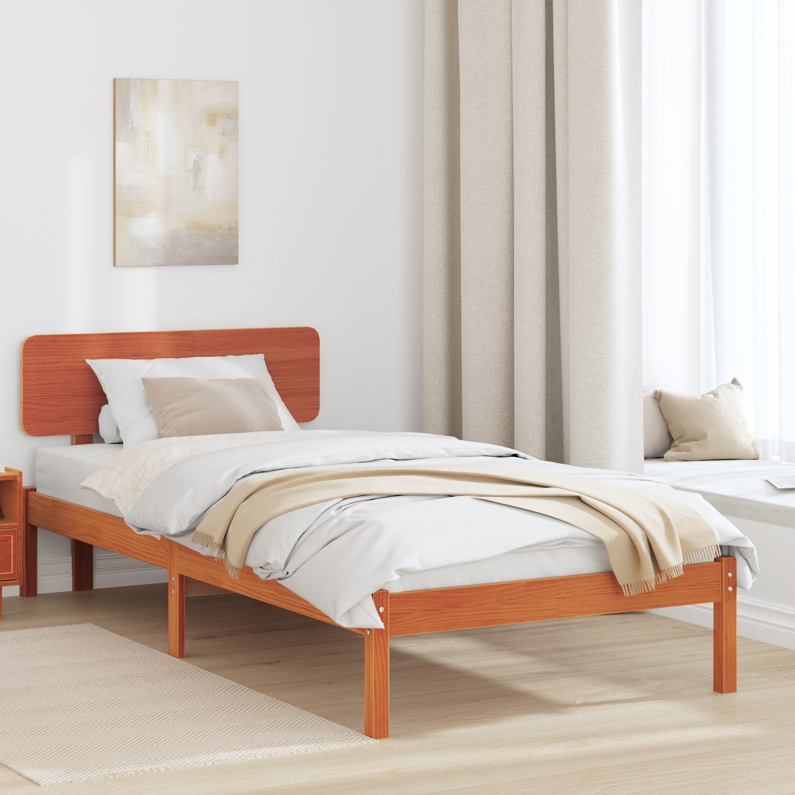 Paturi si accesorii - Cadru de pat cu spătar Cerat maro 100x200 cm Lemn masiv de pin