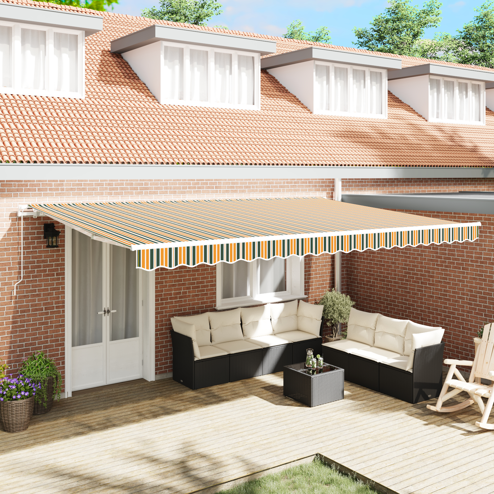 vidaXL ročna retraktibilna tenda zelena in rumena 500x350 cm, vidaXL tenda zamenjavna tkanina za 5x3.5m okvir zelena in rumena