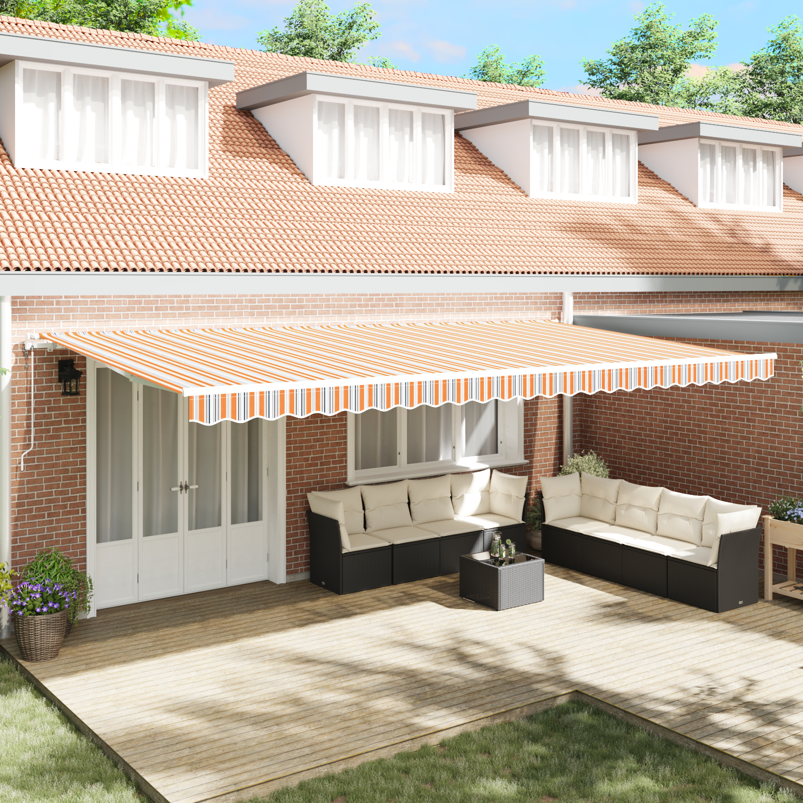 Automatisk Udtækkelig Markise med Flerfarvede Striber, 600x300 cm