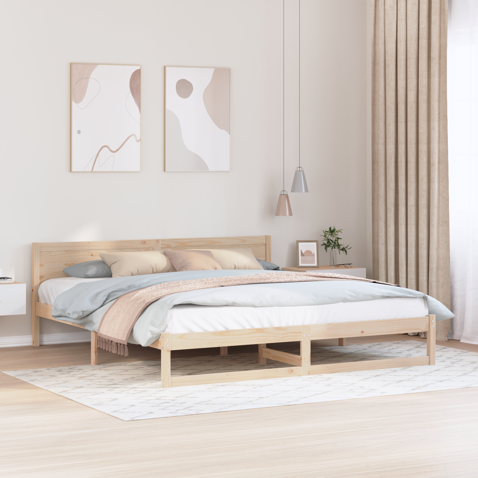 Paturi si accesorii - Cadru de pat Lemn natural Lemn masiv de pin 180 x 200 cm Durabil