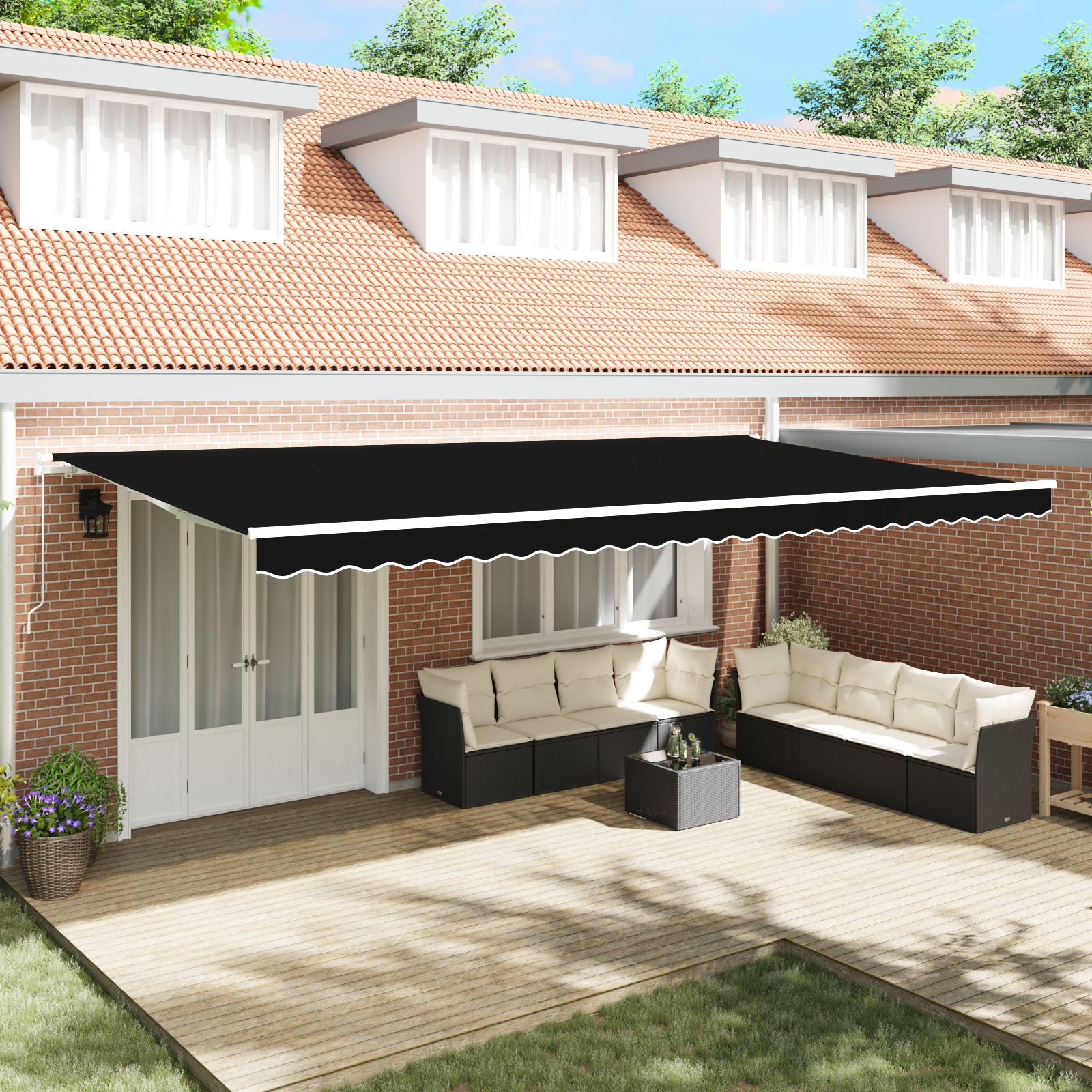 vidaXL Ročna retractibilna tenda Črna 600x300 cm, vidaXL Zamenjava tkanine za tendo 6x3 m Črna
