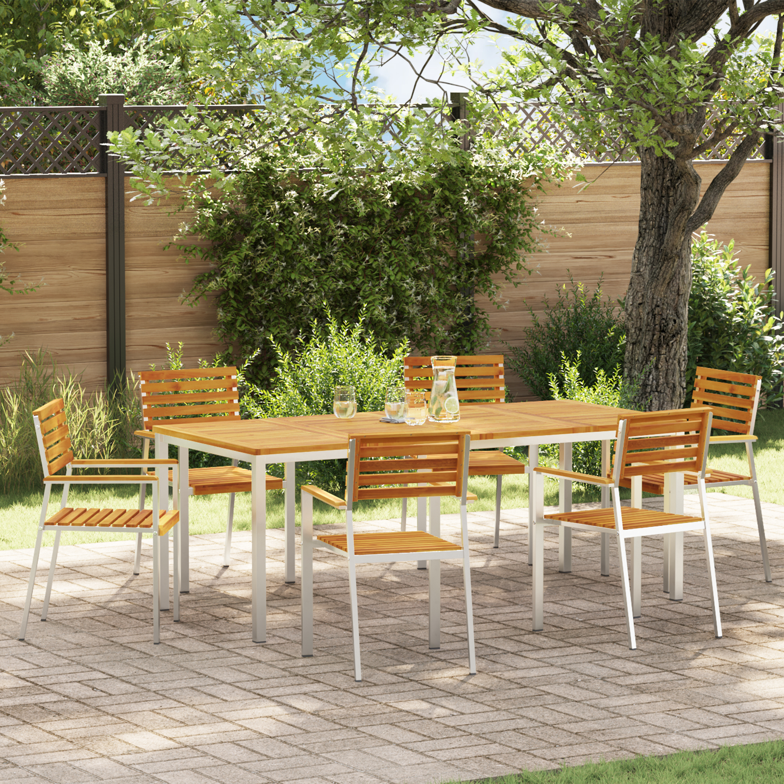 vidaXL 7-teilige Garten-Essgruppe aus massivem Akazienholz,  Esstisch für draußen 200x90x74.5 cm aus massivem Akazienhol...