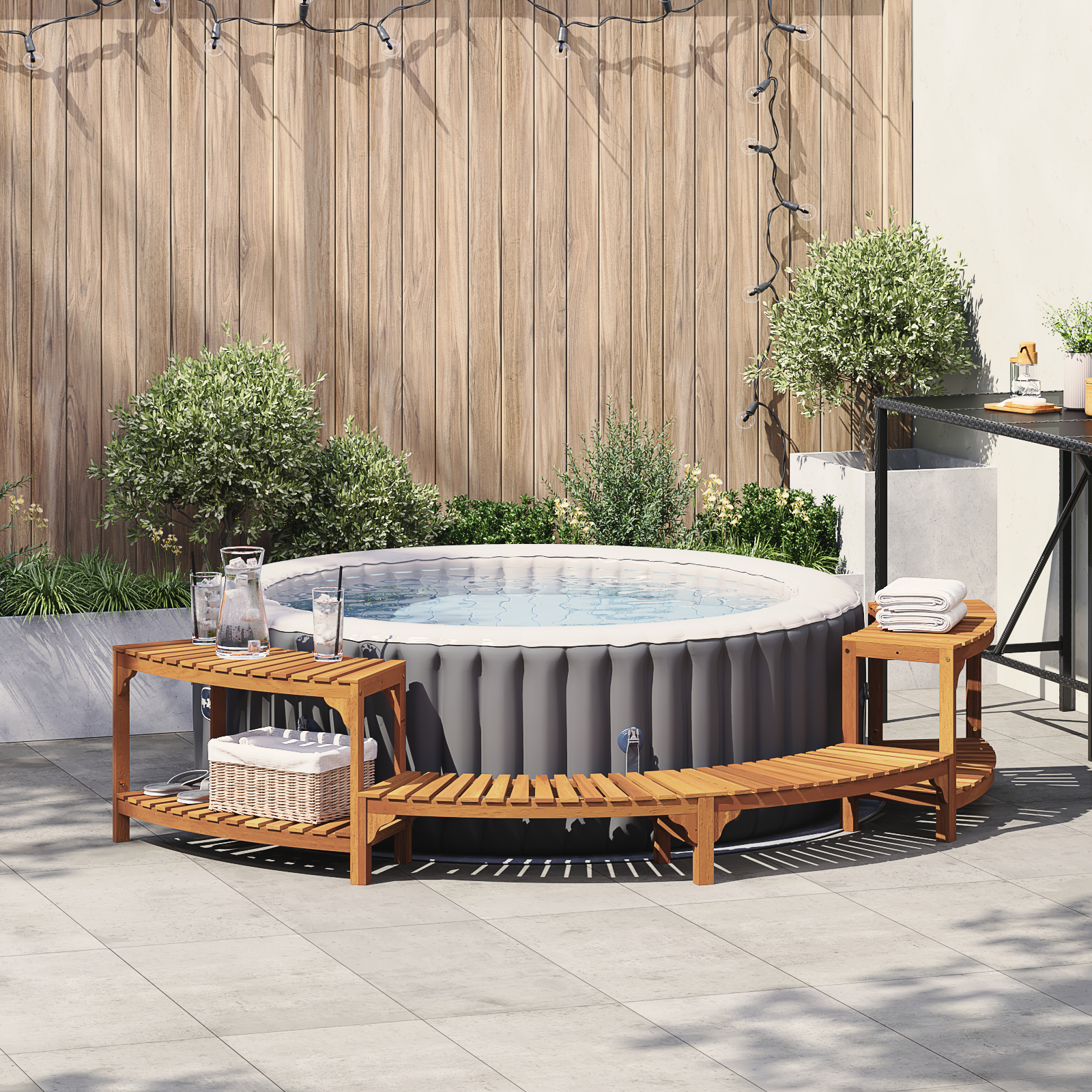 Spa Område Halv-Rund 272x120.5x55.5 cm Solid Akacietræ