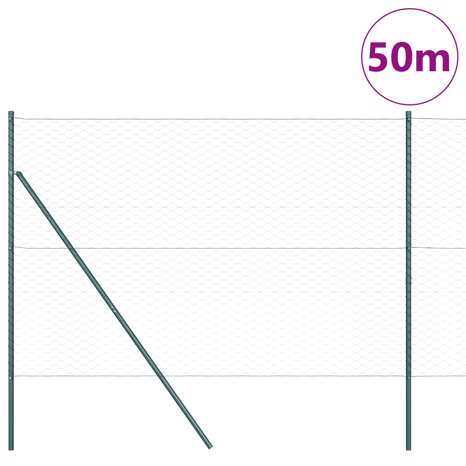 vidaXL Heksagonalna Ograja Zelena 1.5x50 m Jeklo, vidaXL Ograjne Stebri 13 kosov Zeleni Ø32 mm 200 cm Cinkano Jeklo - Image 4