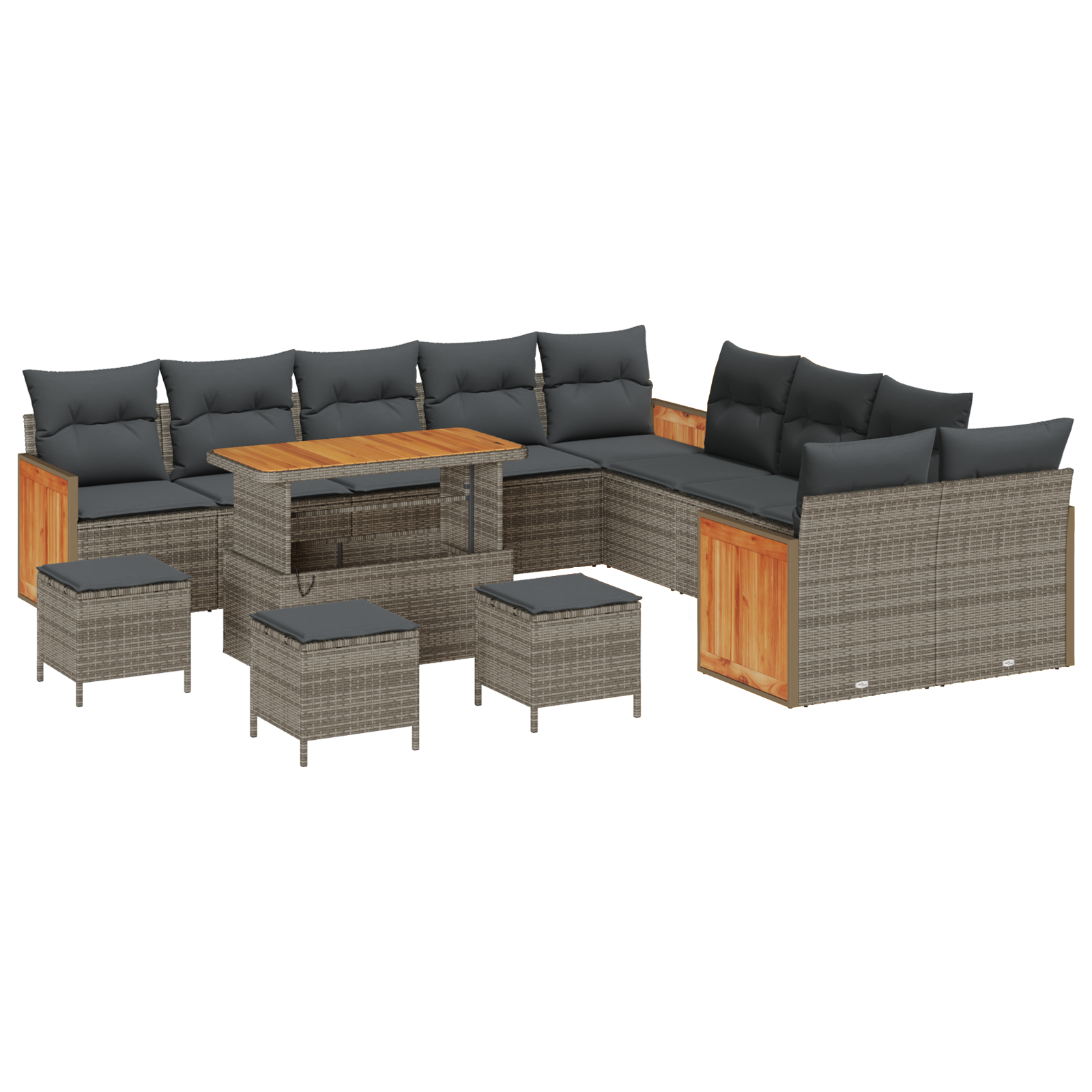 vidaXL Set canapea grădină  14 Piese cu perne Gri Ratan Poli Acacia, Set dining grădină  4 Piese cu perne Gri Ratan Poli Acacia