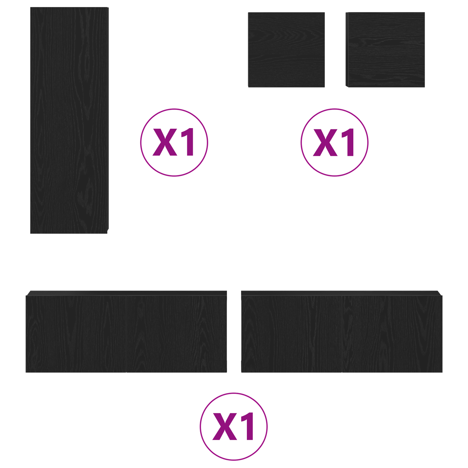 Set 5 piese dulap TV din lemn de inginerie stejar negru,  Dulapuri TV montate pe perete 2 buc. stejar negru 30.5x30x30 cm,  Dulap TV montat pe perete stejar negru - 30.5x30x90 cm, din lemn de ingineri [6]