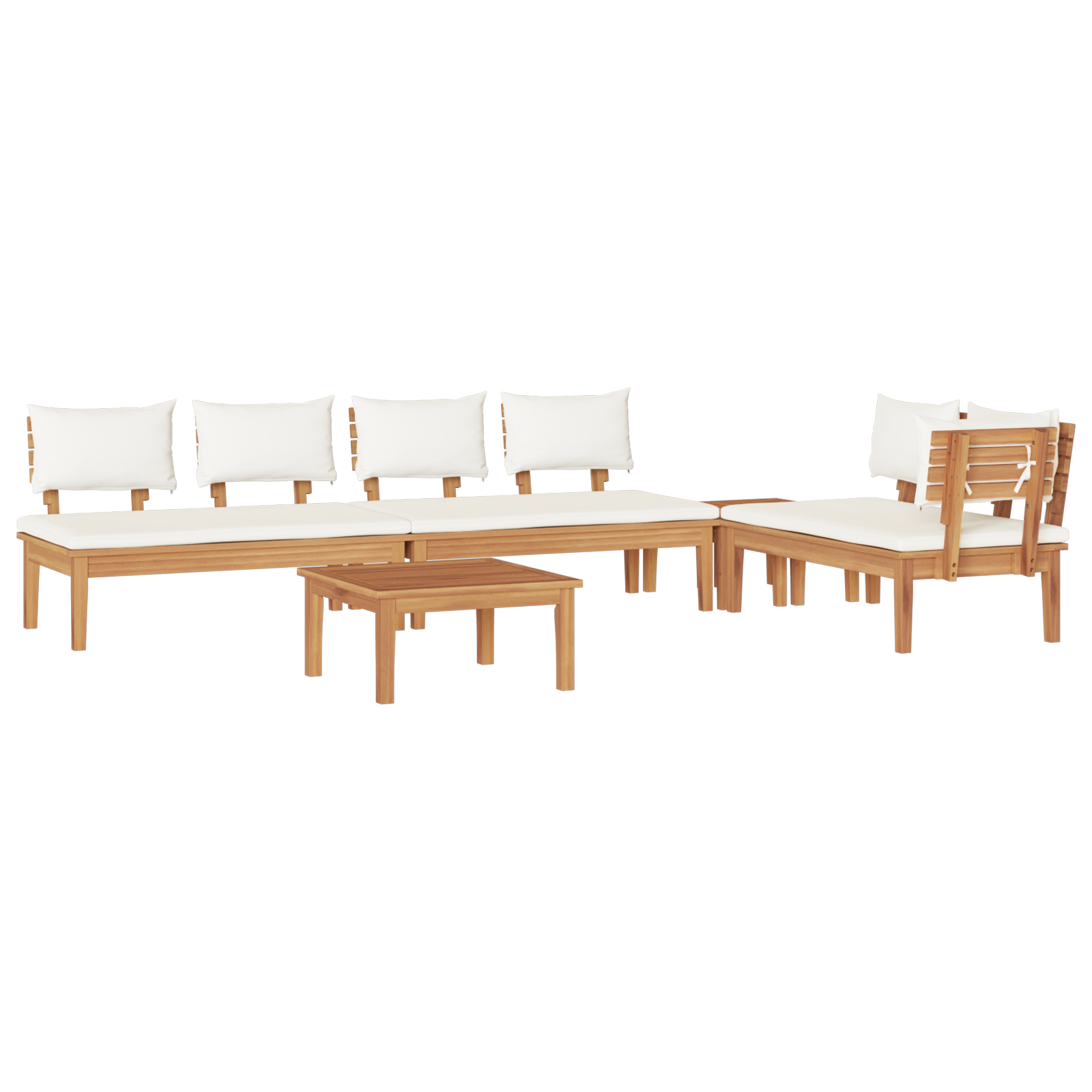 Set de Masa de Grădină  cu 5 Piese cu Pernițe Lemn Solid Teak, Set de Bancă de Grădină  cu 2 Piese Lemn Solid Teak [2]