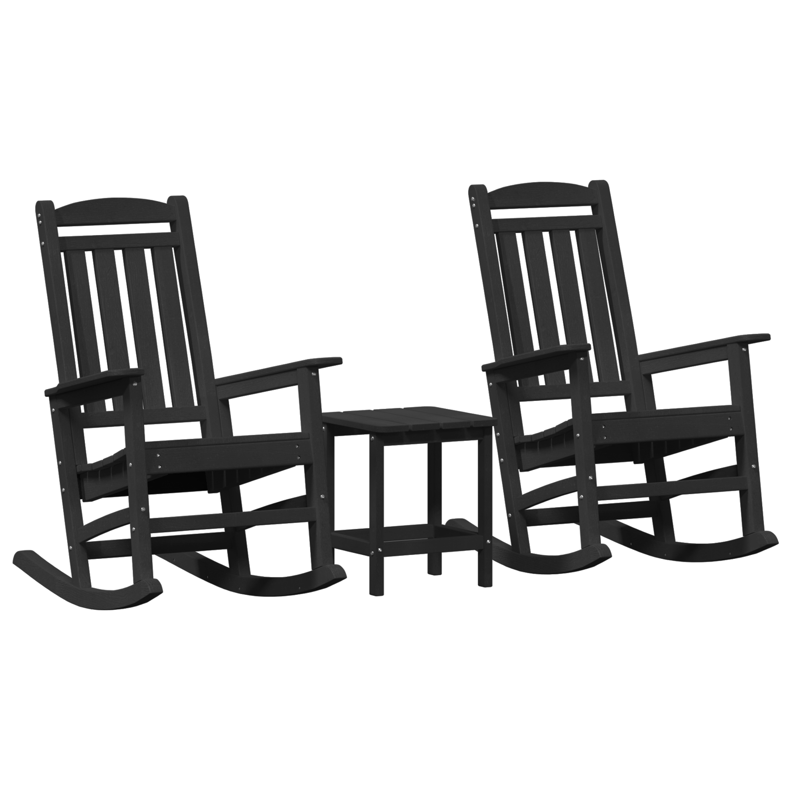 Thumbnail - vidaXL 3-teiliges Garten Lounge Set Schwarz HDPE, Schaukelstuhl Schwarz 70x92x108 cm HDPE, Adirondack Beistelltisch Sc...