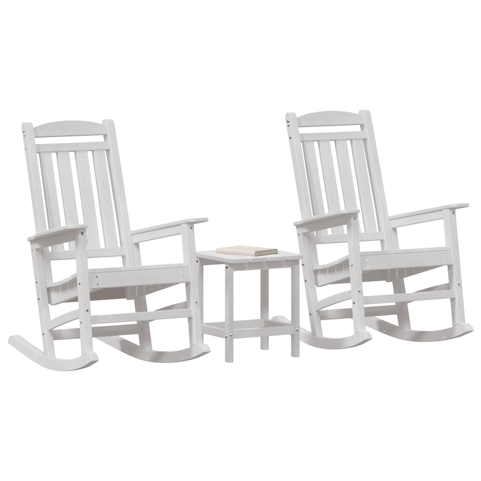 Thumbnail - vidaXL 3-teiliges Garten Loungeset Weiß HDPE,  Garten Schaukelstuhl Weiß 70x92x108 cm HDPE,  Adirondack Beistelltisch We...