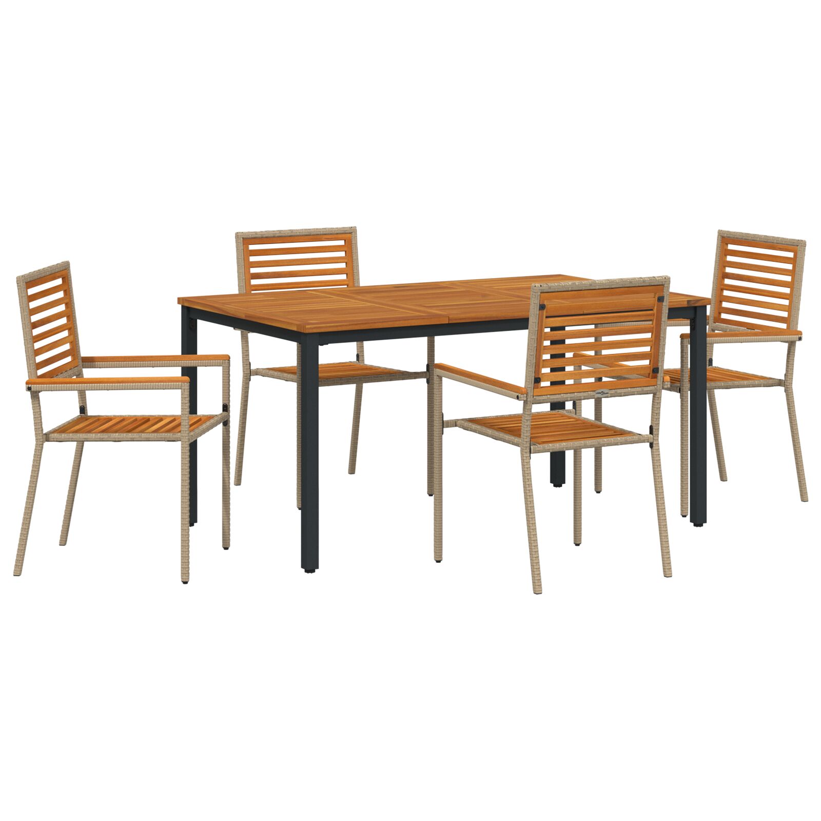 5-delni vrtni set za obedovanje Bež poliratan i akacija, vidaXL Sklopive vrtne stolice s jastučićima - Set od 2 u bež poliratu, vidaXL Vrtni stol 150x90x75 cm od solidne akacije i metala - Slika 2