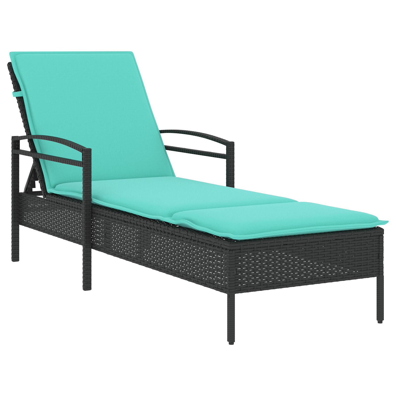 vidaXL Ležalnik na soncu z blazino črn 63x200x81 cm poliran ratan - Image 2