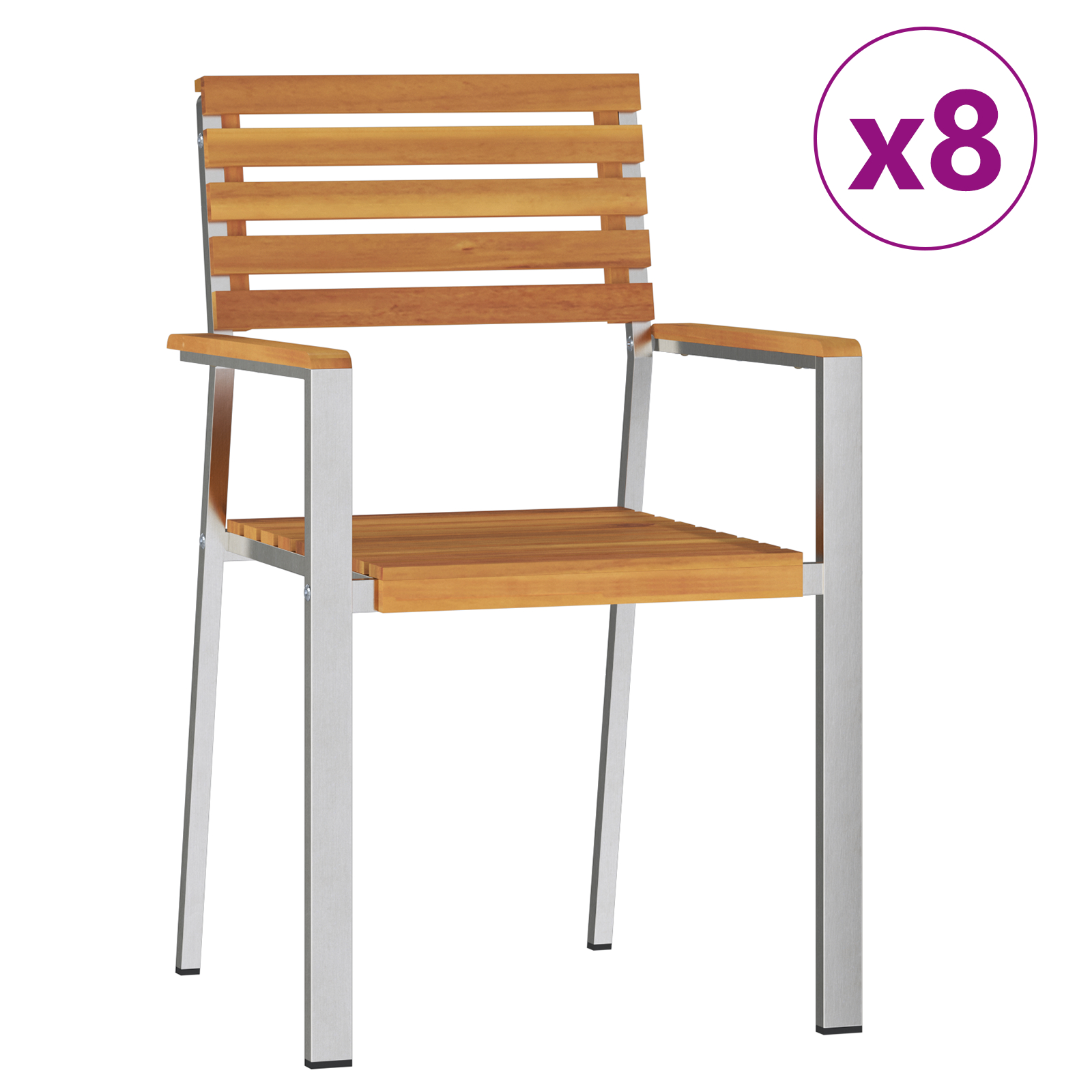 Thumbnail - vidaXL Stapelbare Gartenstühle 8 Stück 54.5x56x89 cm Massivholz Akazie, Stapelbare Gartenstühle 4 Stück Massivholz Akaz...