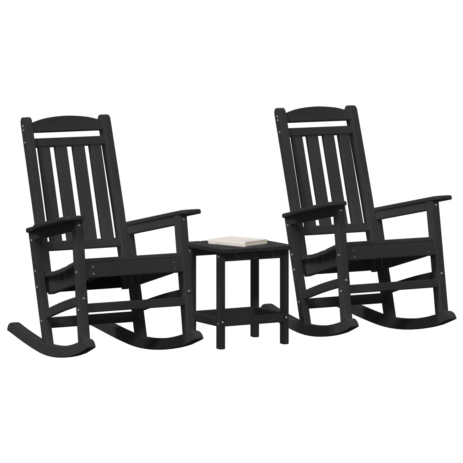 Thumbnail - vidaXL 3-teiliges Garten Lounge Set Schwarz HDPE, Schaukelstuhl Schwarz 70x92x108 cm HDPE, Adirondack Beistelltisch Sc...