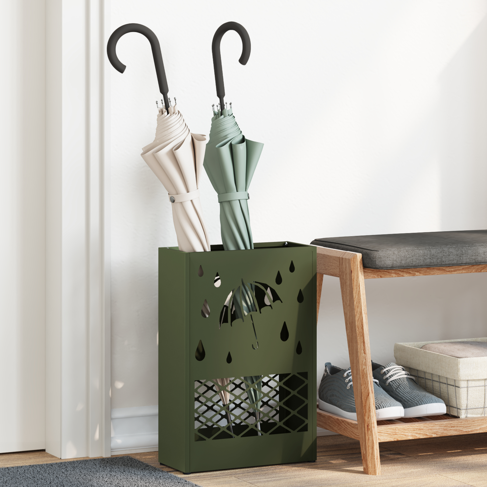 Paraplystativ Olivengrøn Metal Medium Dekorative indlæg