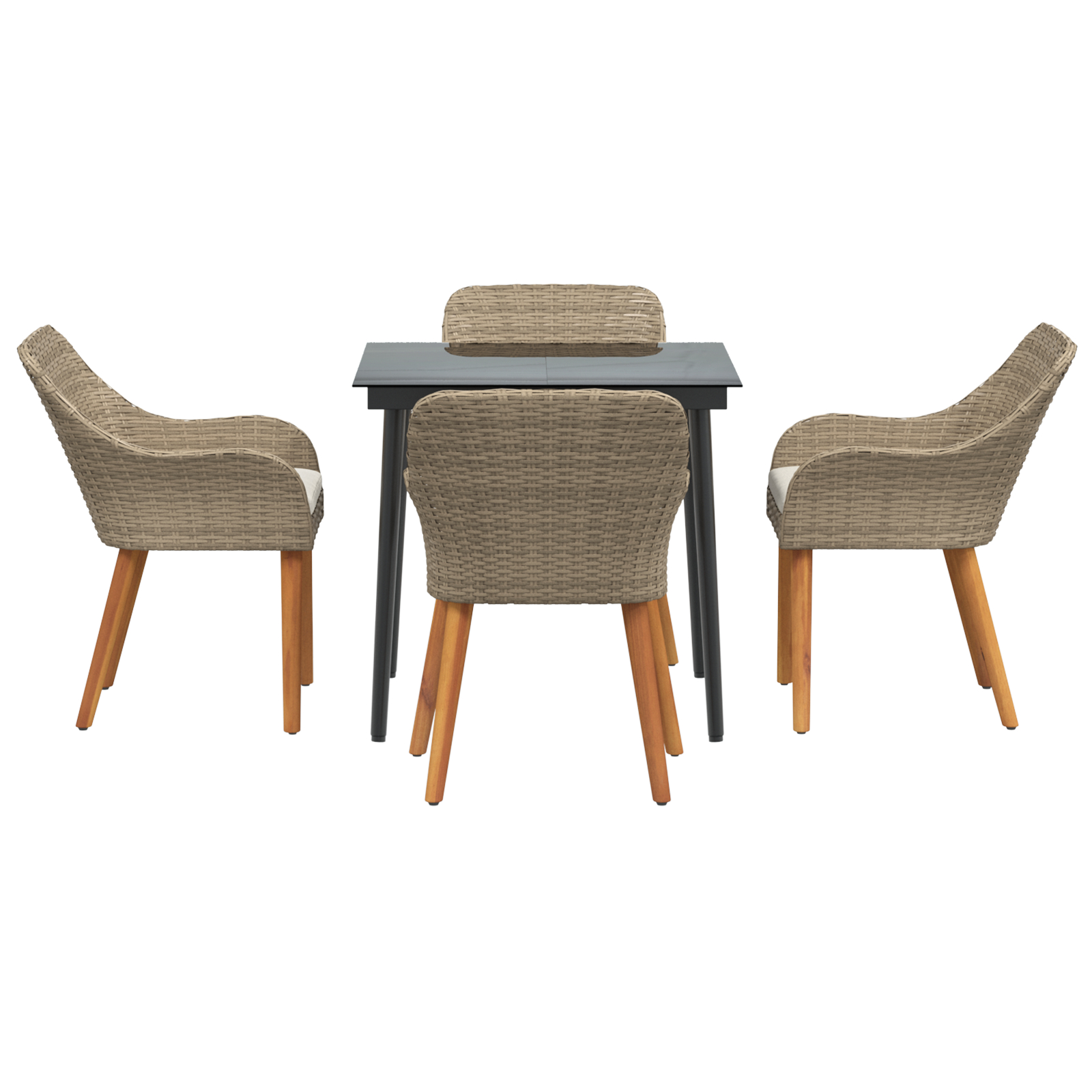vidaXL 5-delige Tuin Eetset Beige Poly Rattan - Afbeelding 8