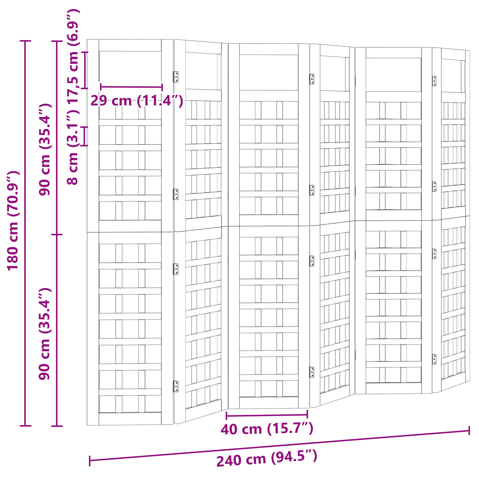 vidaXL Zunanja zaščita zasebnosti 6 panelov impregniran les borov, vidaXL Zunanji zaslon 120x180 cm impregniran les borov - Image 9