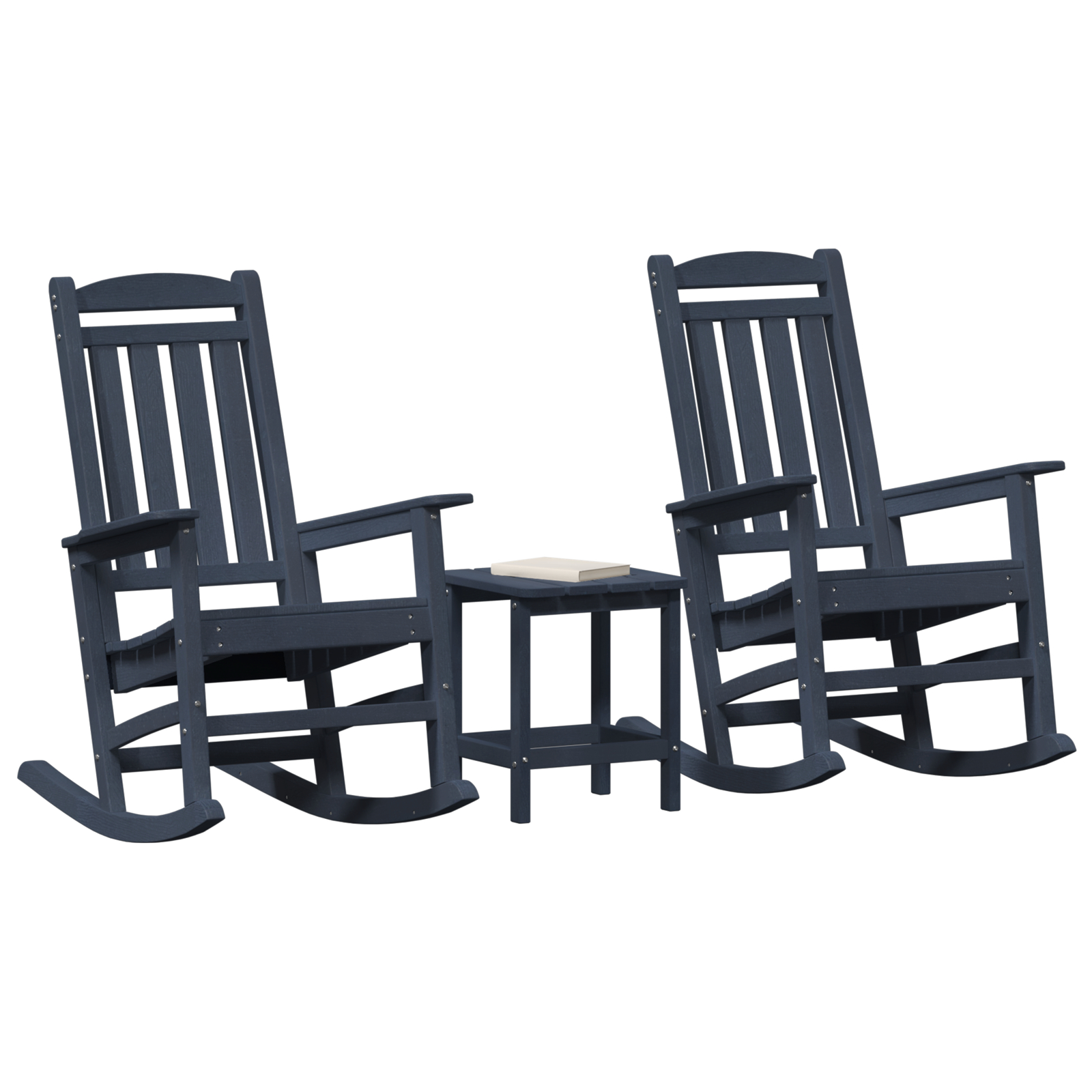 Thumbnail - vidaXL 3 Teile Garten Lounge Set Marineblau HDPE, Garten Schaukelstuhl Marineblau 70x92x108 cm HDPE, Adirondack Beiste...