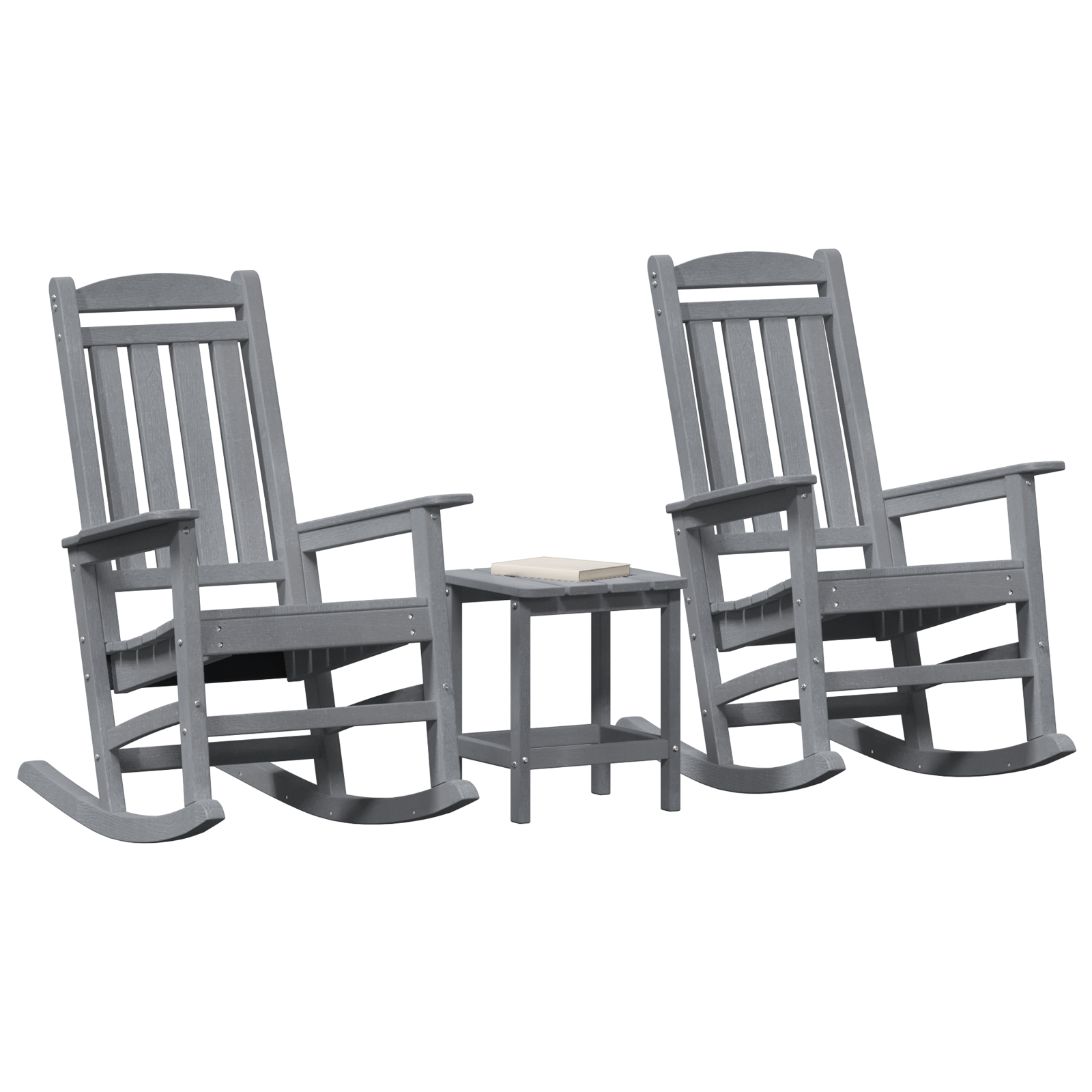 Thumbnail - vidaXL 3 teiliges Garten Lounge Set Hellgrau HDPE, Garten Schaukelstuhl Hellgrau 70x92x108 cm HDPE, Adirondack Beistel...