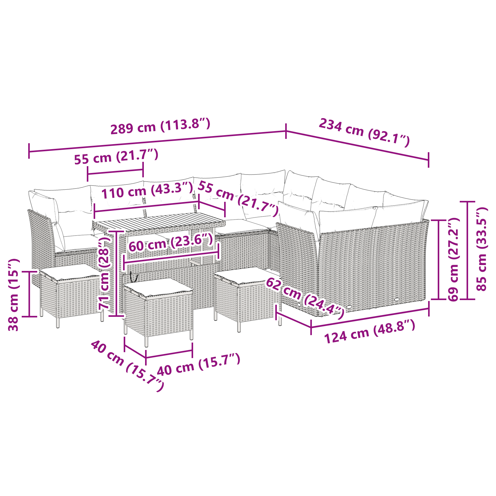 Set de Sofa pentru Grădină cu 13 Piese și Perne Negru Poliratan Acacia, Set de Mese pentru Grădină cu 4 Piese și Perne Negru Poliratan Acacia [9]