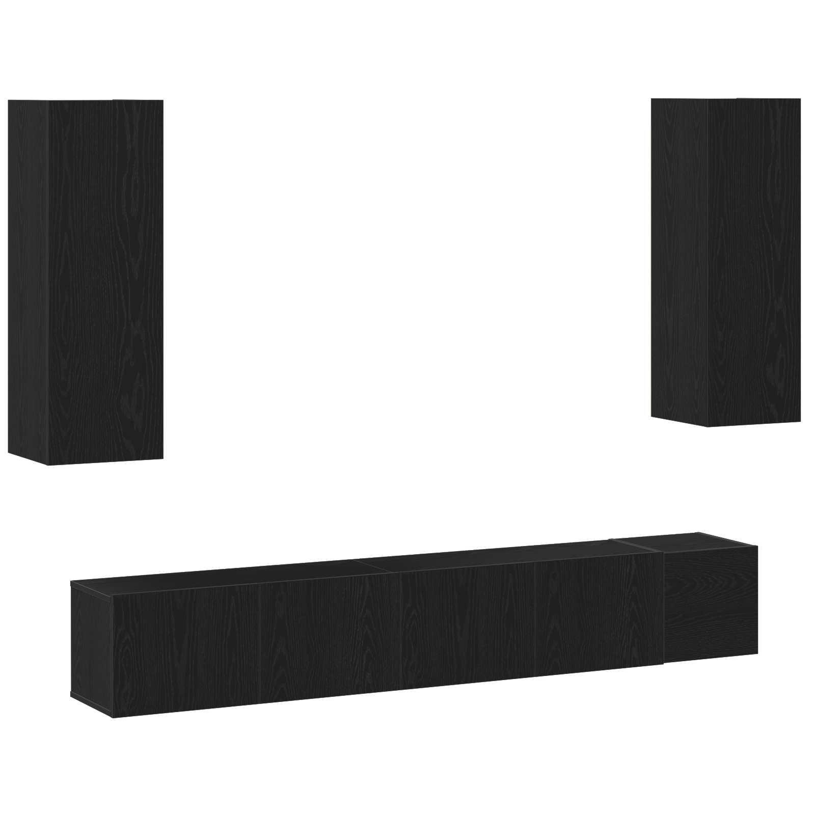 vidaXL Set mobilă TV în 5 piese din lemn prelucrat de stejar negru,  Mobilier TV montat pe perete (set de 2) - Stejar negru, 80x30x30 cm, fabricat din lemn prelucrat,  Mobilier TV montat pe perete - 2 pcs Stejar negru, 30.5x30x90 cm, fabricat din lemn prelucrat,  Mobilier TV montat pe perete în stejar negru - 30.5 x 30 x 30 cm