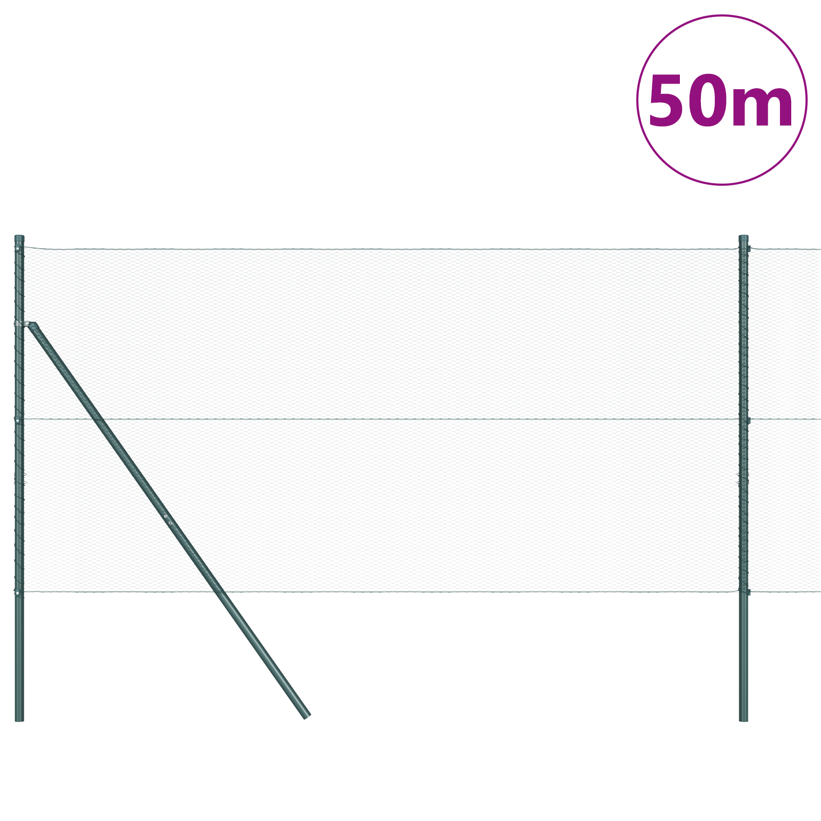 vidaXL heksagonalna ograja zelena 1,2x50 m jeklo, vidaXL ograjni stebri 13 kosov zelena Ø32 mm 170 cm pocinkano jeklo - Image 4