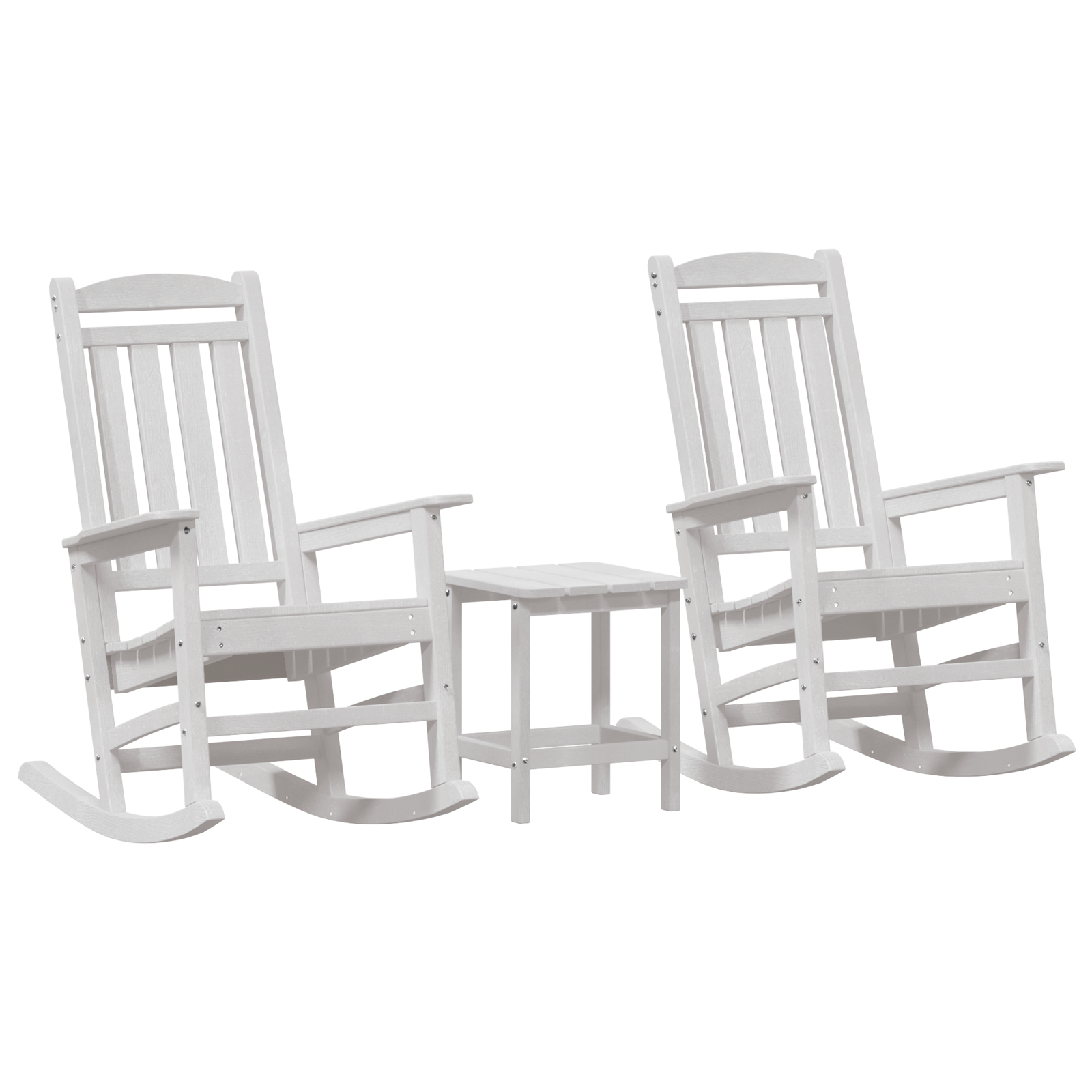 Thumbnail - vidaXL 3-teiliges Garten Loungeset Weiß HDPE,  Garten Schaukelstuhl Weiß 70x92x108 cm HDPE,  Adirondack Beistelltisch We...