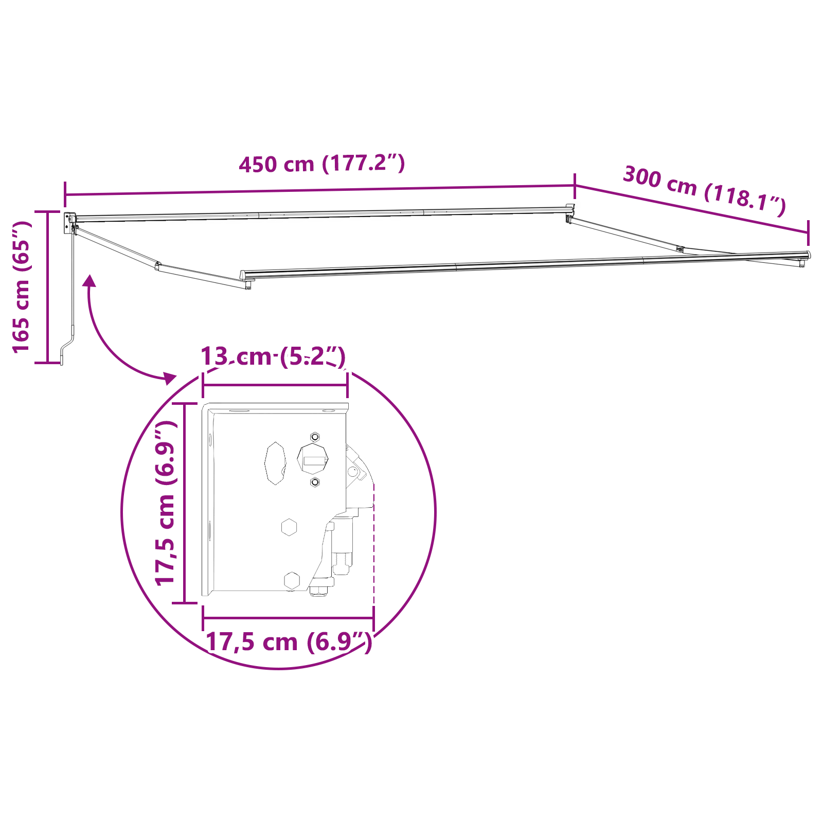 Marchiză retractabilă manuală Neagră 450x300 cm,  Fabrică de înlocuire pentru marchiză de 4.5x3 m Neagră [11]