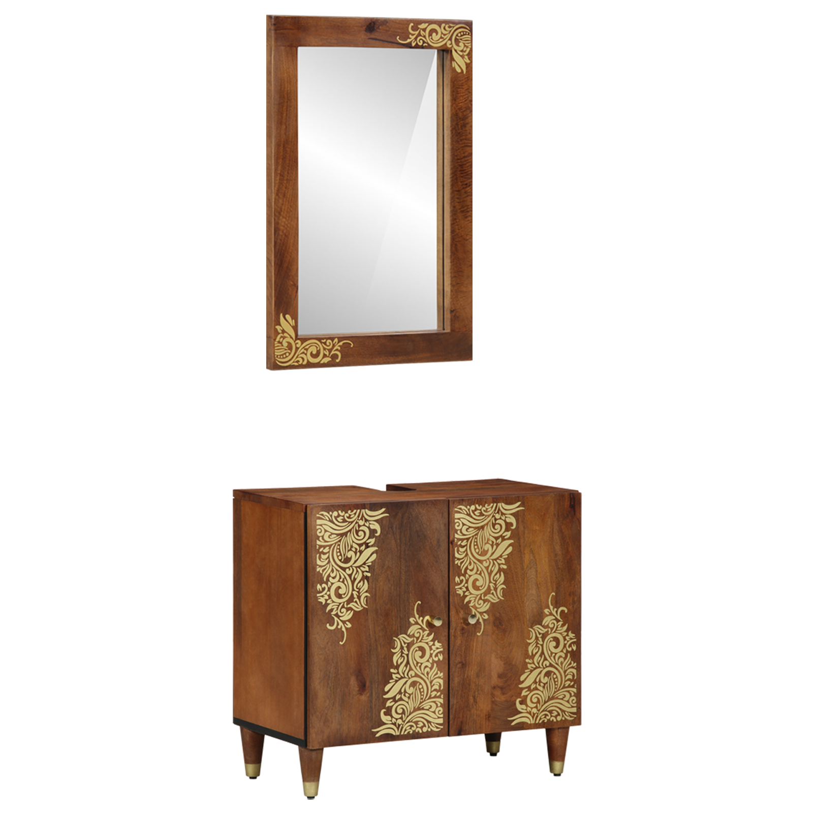 2-delige Badkamer Meubelset Massief Ruw Hout Mango, vidaXL Badkast 62x33x58 cm Massief Hout Mango, vidaXL Badkamerspiegel 50x70x3 cm Massief Hout Mango