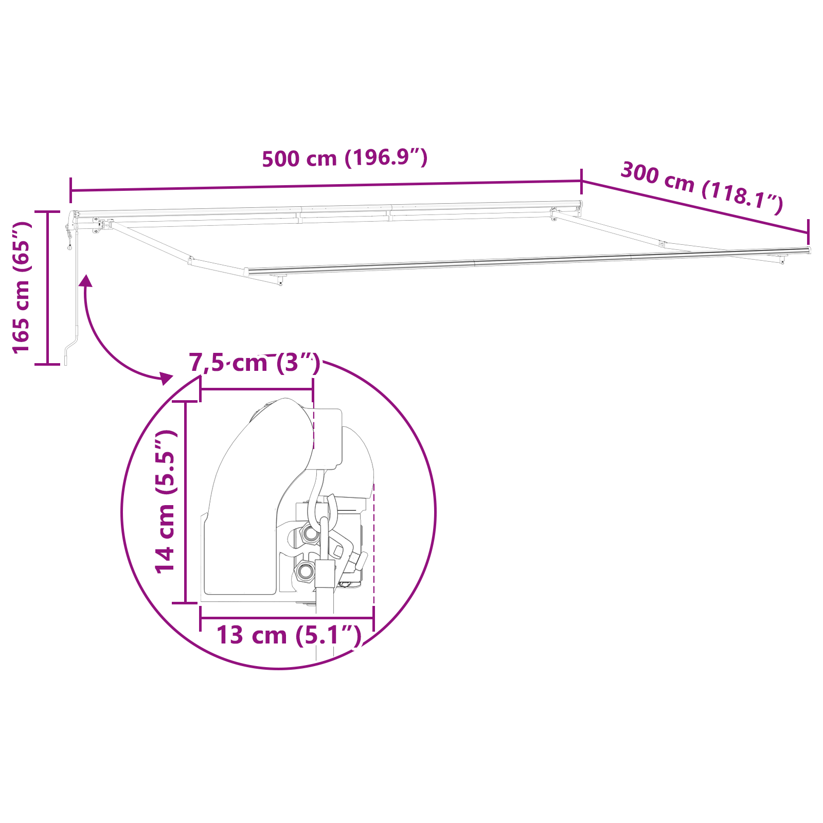 Marchiză retractabilă automată neagră 500x300 cm,  Material pentru cadru de 5x3 m negru [11]