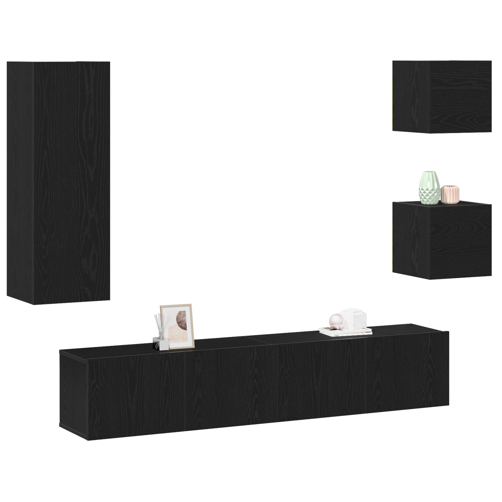 Set 5 piese dulap TV din lemn de inginerie stejar negru,  Dulapuri TV montate pe perete 2 buc. stejar negru 30.5x30x30 cm,  Dulap TV montat pe perete stejar negru - 30.5x30x90 cm, din lemn de ingineri [3]
