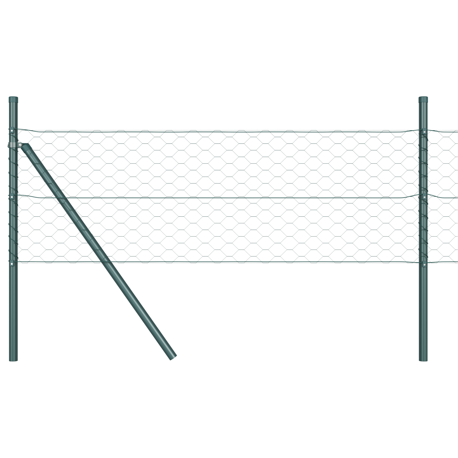 vidaXL šesterokotna ograja Zelena 0,8x50 m Jeklo, vidaXL stebri za ograjo 13 kosov Zelena Ø32 mm 120 cm Galvanizirano jeklo - Image 8