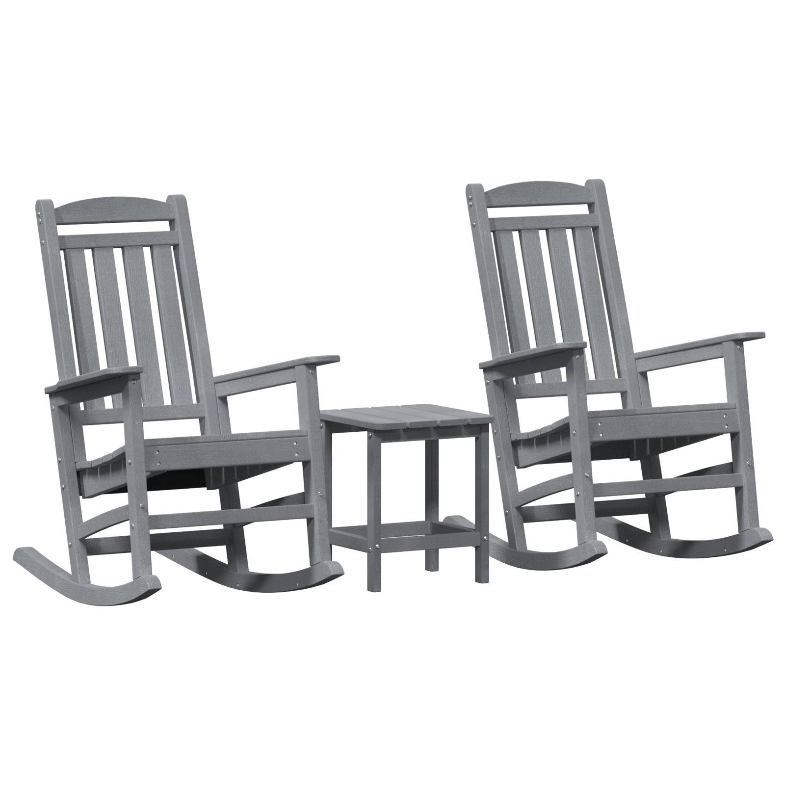 Thumbnail - vidaXL 3 teiliges Garten Lounge Set Hellgrau HDPE, Garten Schaukelstuhl Hellgrau 70x92x108 cm HDPE, Adirondack Beistel...