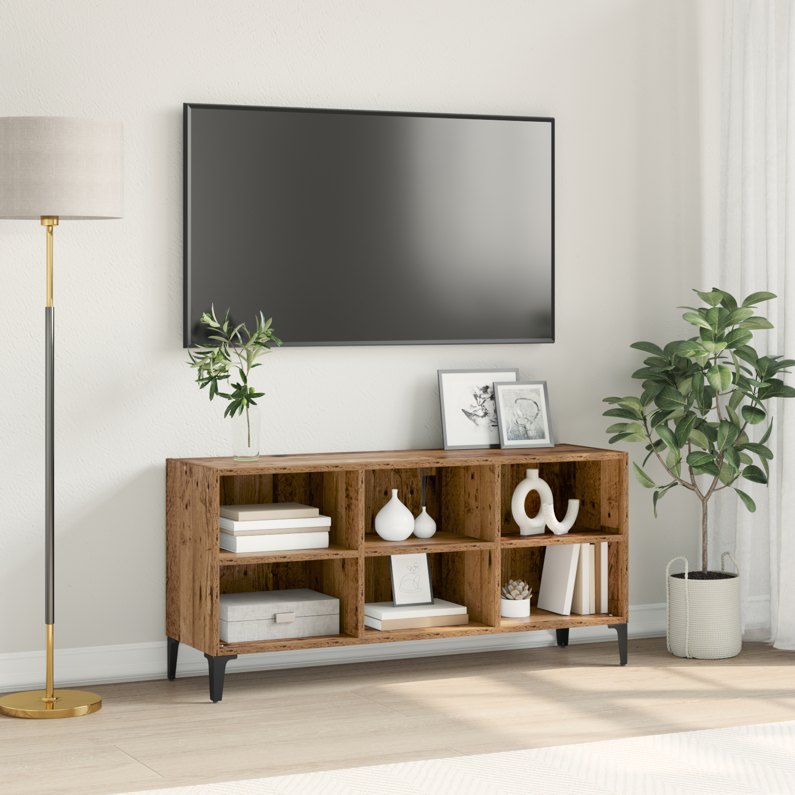 Suport TV & Masă TV - TV Stand Lemn Vechi Lemn Vechi Lemn prelucrat, Metal Mediu