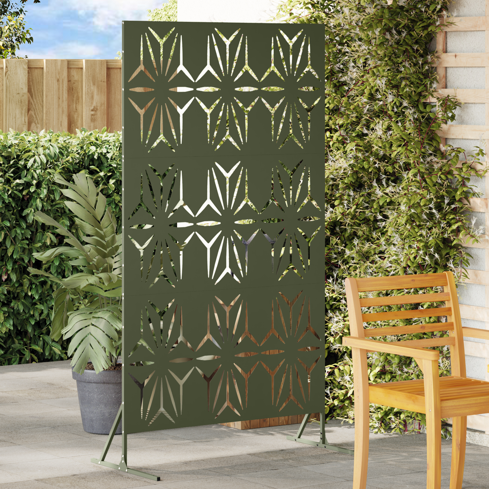 vidaXL Metallzaun-Panel Olivgrün Metall Groß Muster Außenzaun-Panel