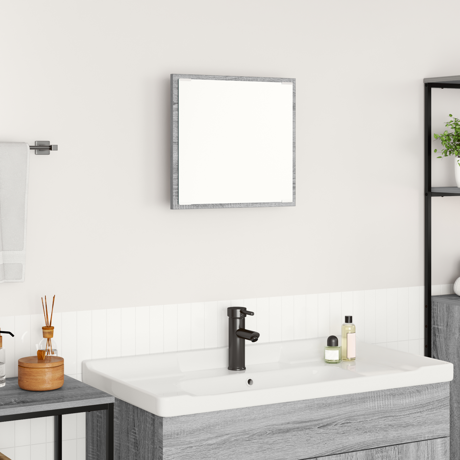 vidaXL LED Badezimmer Spiegel Grauer Sonoma 40x8.5x37 cm Werkstoff Holz
