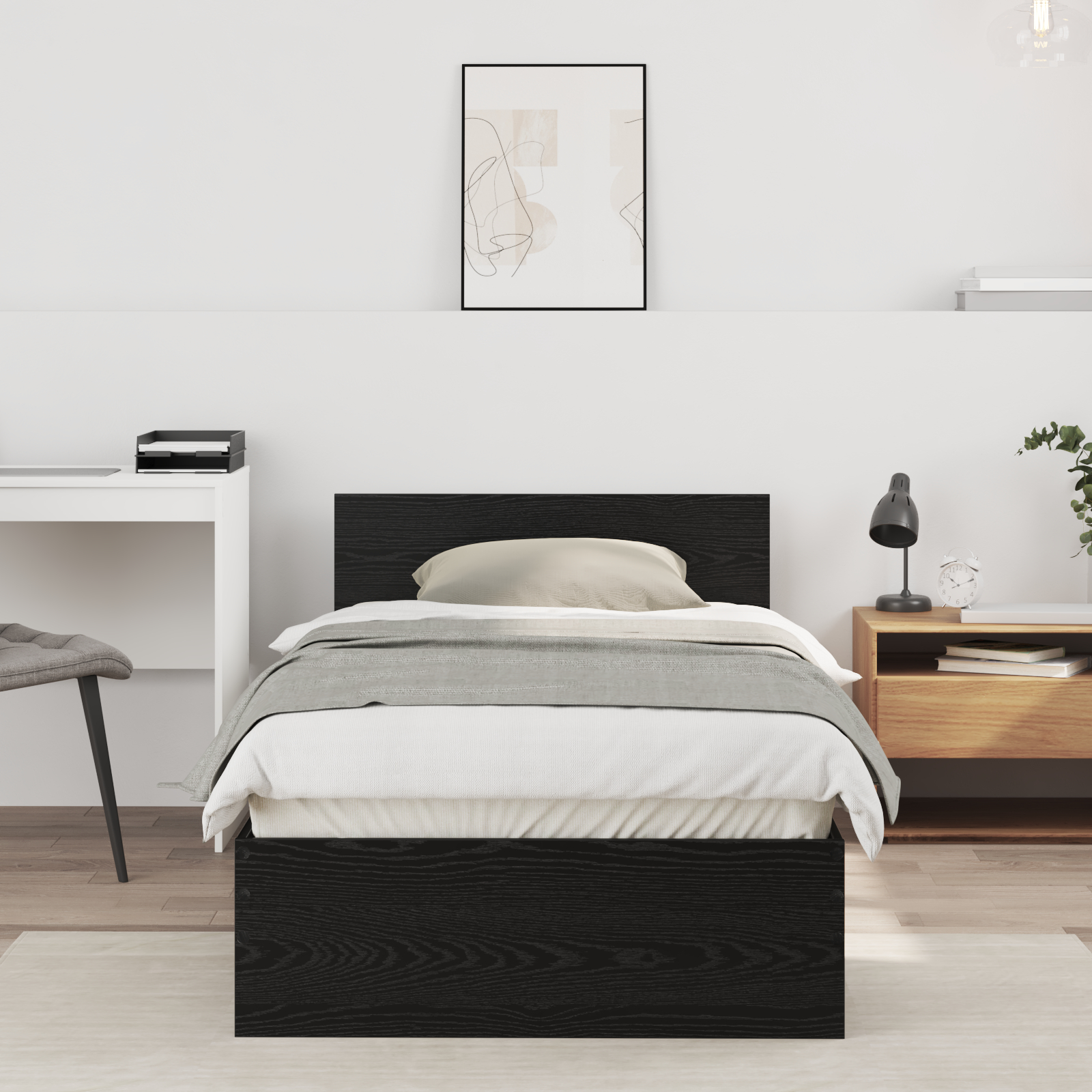 vidaXL Bettgestell Schwarze Eiche 90x190 cm Engineered Wood