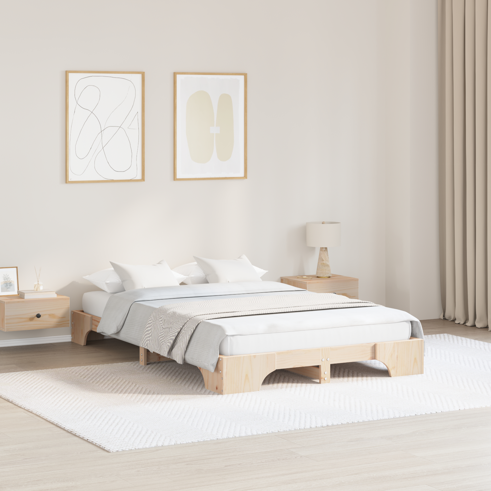 vidaXL Cadru de pat Natural Lemn masiv de pin 135 x 190 cm Cadru de pat