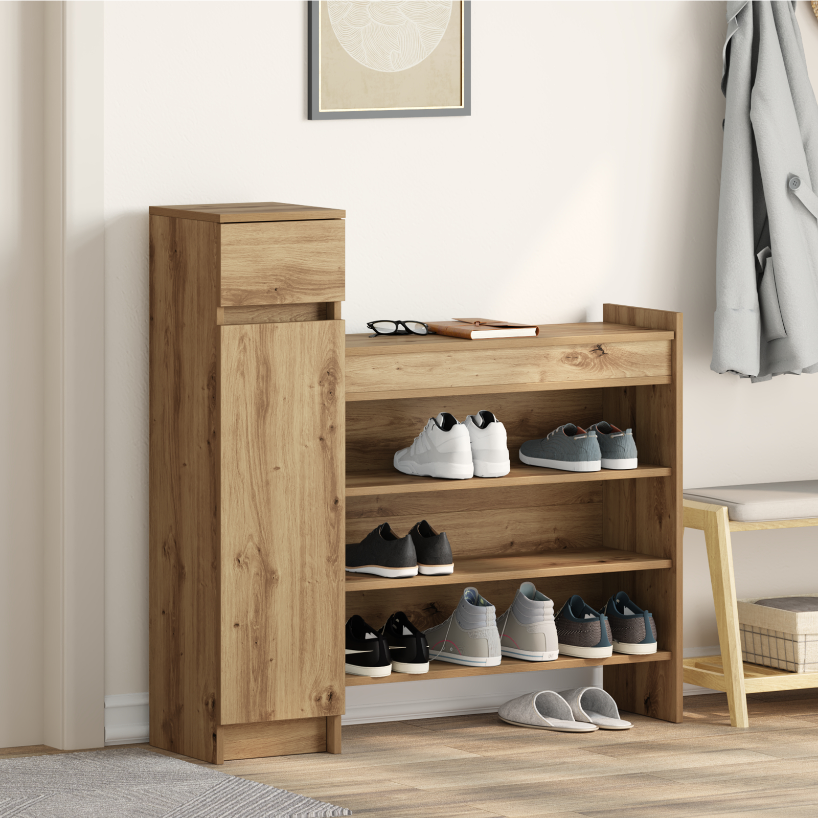 vidaXL Schuhschrank Handgefertigte Eiche 100,5x28x100 cm Ingenie Holz